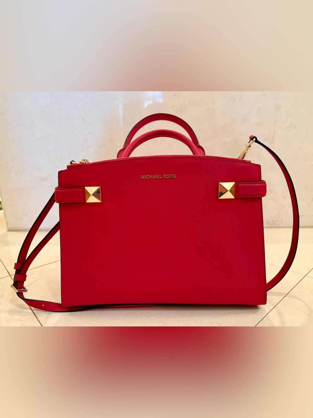 NWOT Michael Kors Karla Large Red Saffiano Leather Satchel